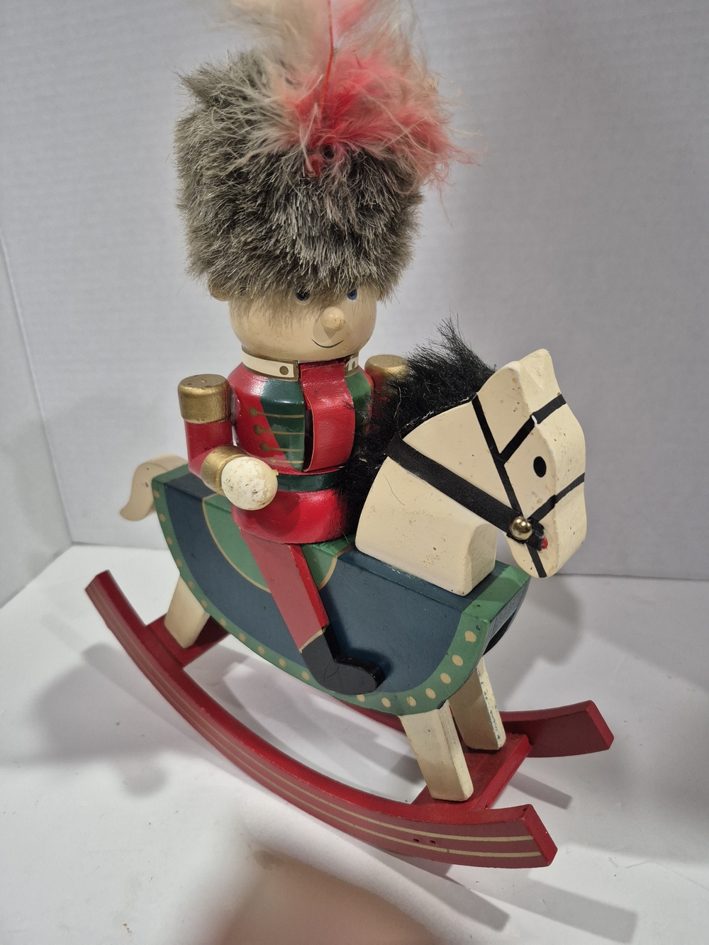 Vintage Wooden Red & Green Nutcracker Rocking Horse